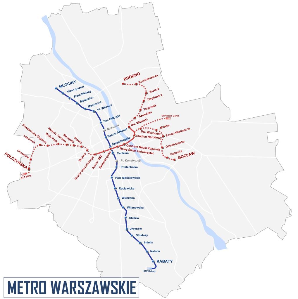 Карта на Варшава метро 2016 година