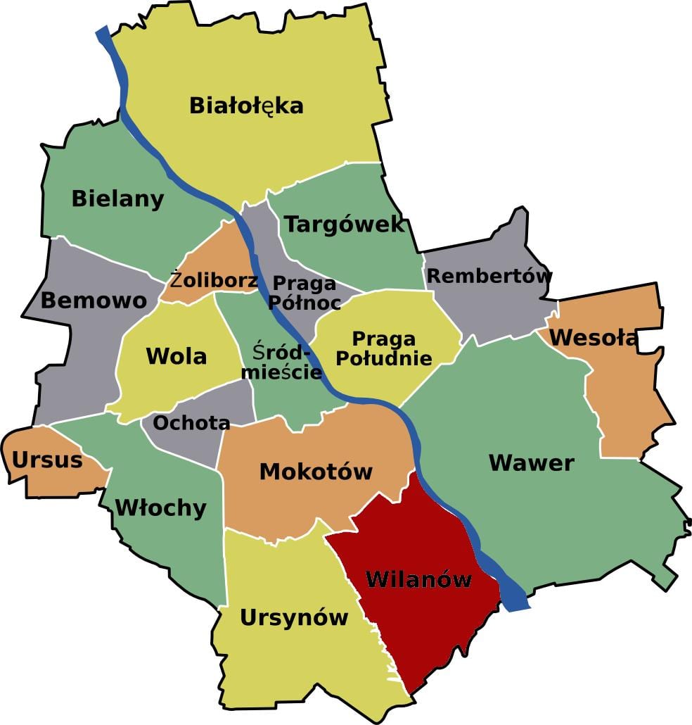 Карта на Варшава населби 