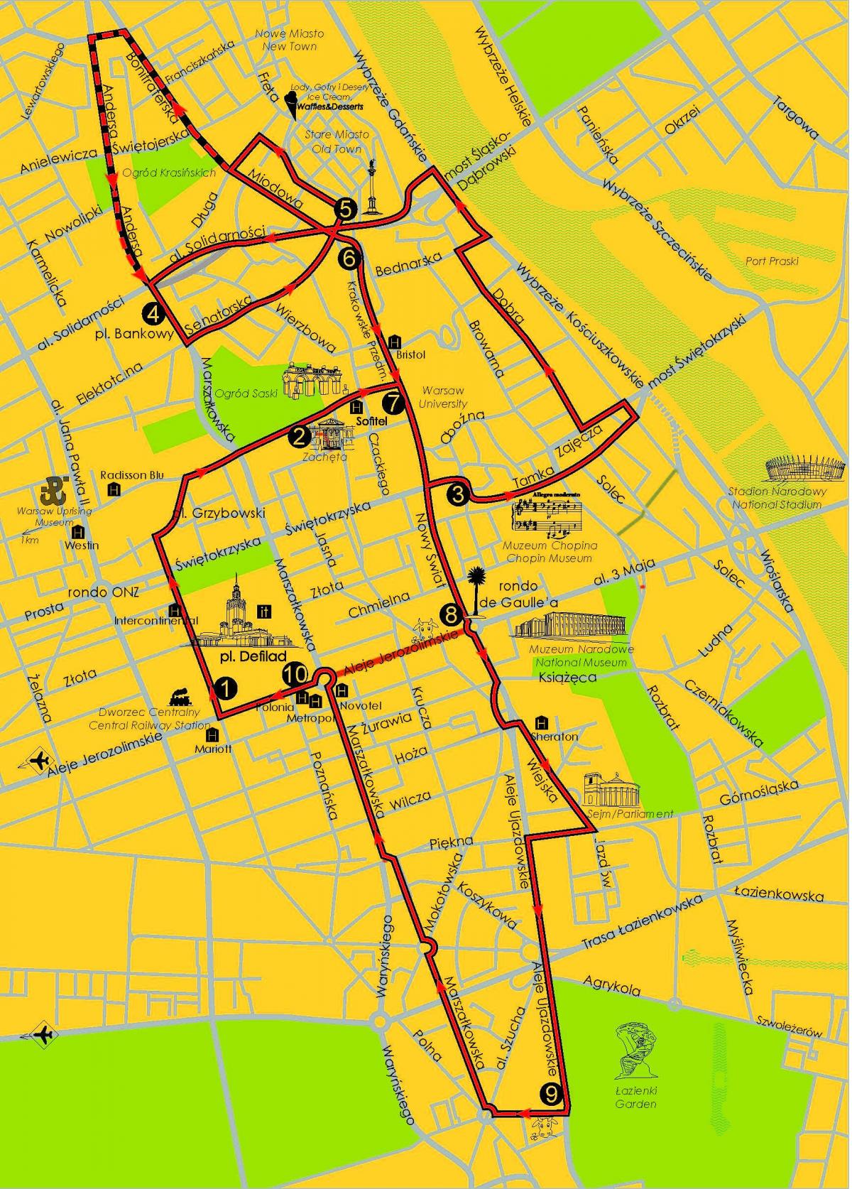 Карта на Варшава хоп на хоп исклучите автобус 