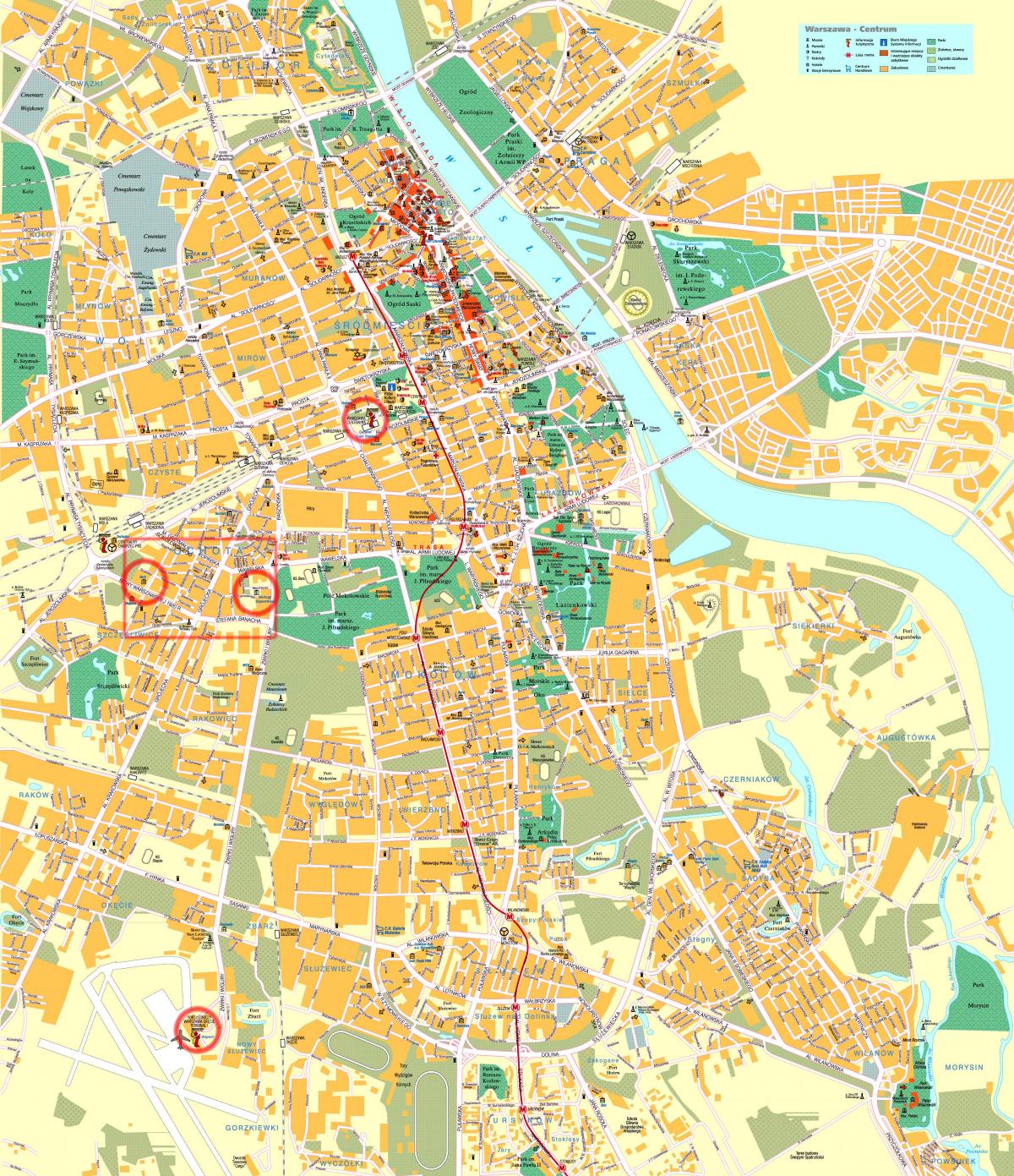 улична карта на Варшава во центарот на градот
